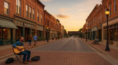 Main Street Rhythms Local Shops, Street Musicians, and Passing Trains