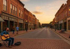 Main Street Rhythms Local Shops, Street Musicians, and Passing Trains