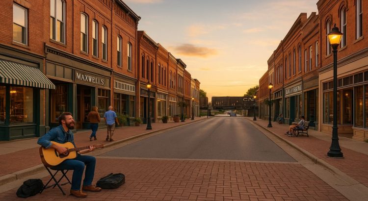 Main Street Rhythms Local Shops, Street Musicians, and Passing Trains