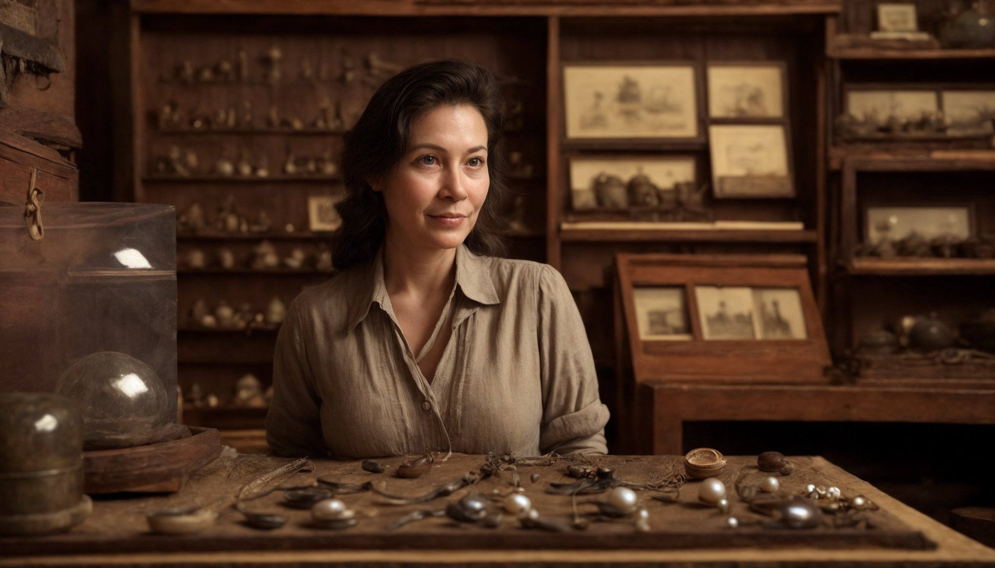 Museum curator examining pearl button artifacts at the Muscatine History and Industry Center